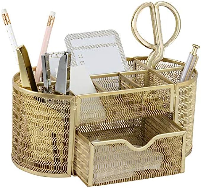 Beautiful Gold Desk Organizer - Made of Metal with Gold Finish - Gold Desk Accessories - Storage for Paper and Office Supplies - Desk Organizer Gold - Storage for Home or Office