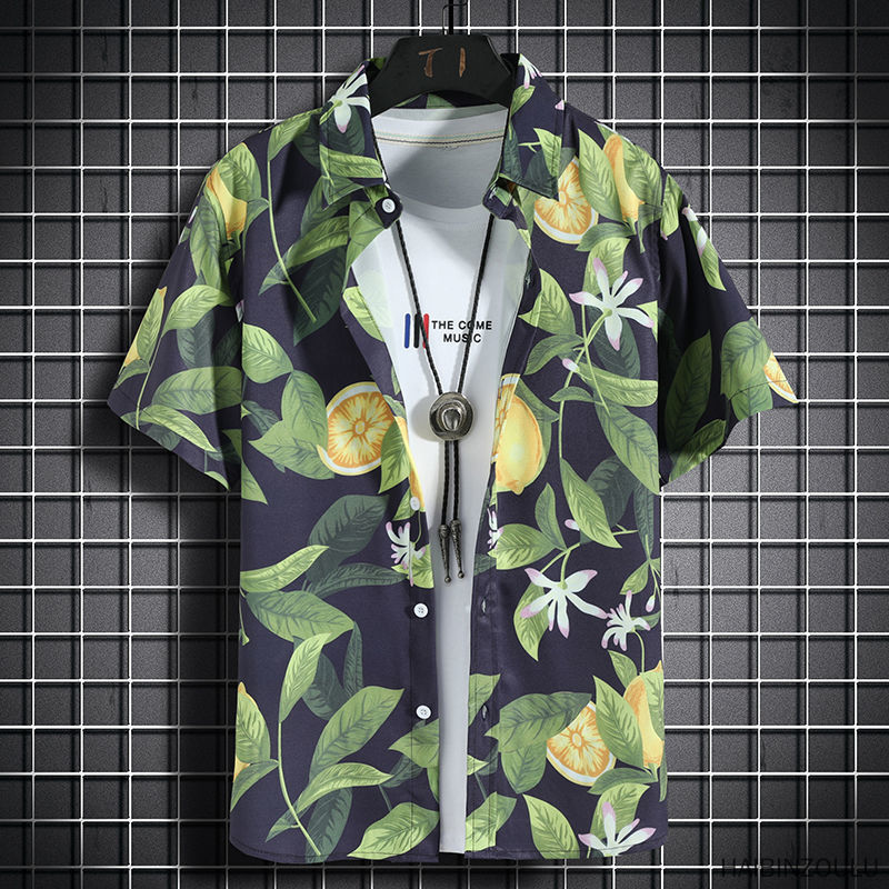 7-color boys' short sleeve shirt Hawaiian style beach shirt men's loose quick dry Casual Short Sleeve printed shirt beach quick dry T-shirt fashion trend loose oversized men's and women