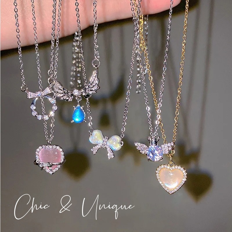 Sweetheart Pendant Necklace With Pink Diamond Butterfly Bow Necklace Chic And Unique Pendant Necklace